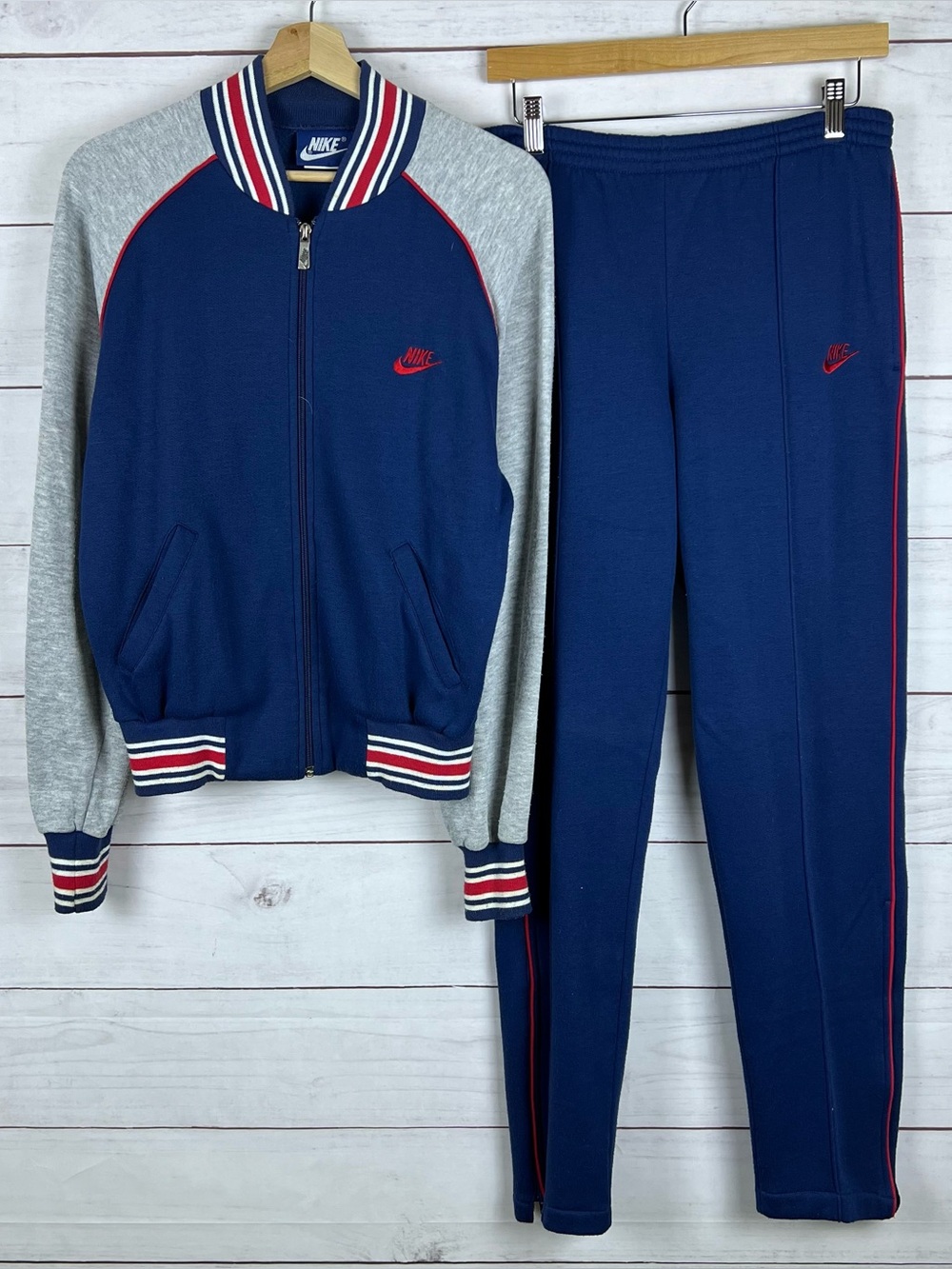 Nike Blue Tag Vintage 80s 2 Piece Tracksuit Set Size Small Mens Navy Gray - Picture 1 of 15